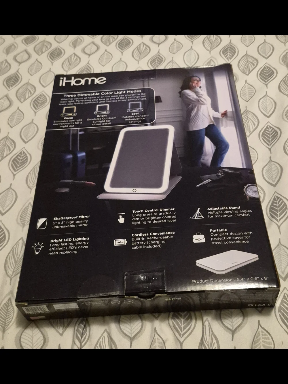 iHome Ultra Thin Rechargeable LED Mirror - White